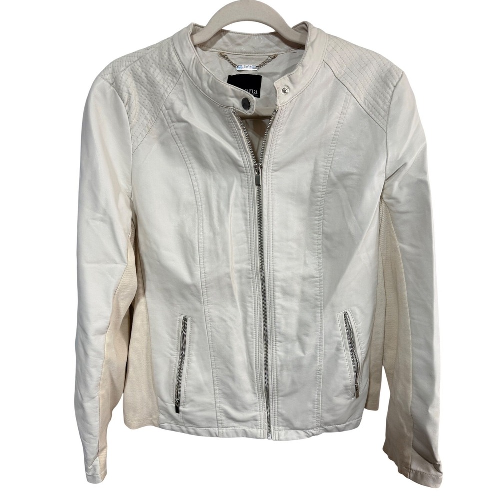 a.n.a Jacket Faux Leather Moto Biker Womens Size L Ivory Edgy 90s Streetwear Y2K